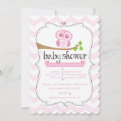 Roze Chevron Owl Baby shower Uitnodiging (Voorkant)