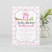 Roze Chevron Owl Baby shower Uitnodiging (Staand voorkant)