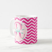 Roze Chevron Patroon Monogram Koffiemok (Voorkant links)