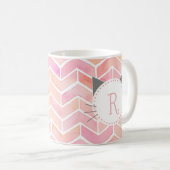 Roze Chevron Pattern | Cute Cat Monogram Koffiemok (Voorkant rechts)