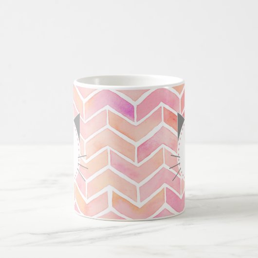 Roze Chevron Pattern | Cute Cat Monogram Koffiemok (Center)