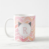 Roze Chevron Pattern | Cute Cat Monogram Koffiemok (Links)