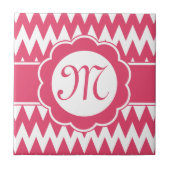 Roze Chevron Pattern & Monogram Flower Tegeltje (Voorkant)