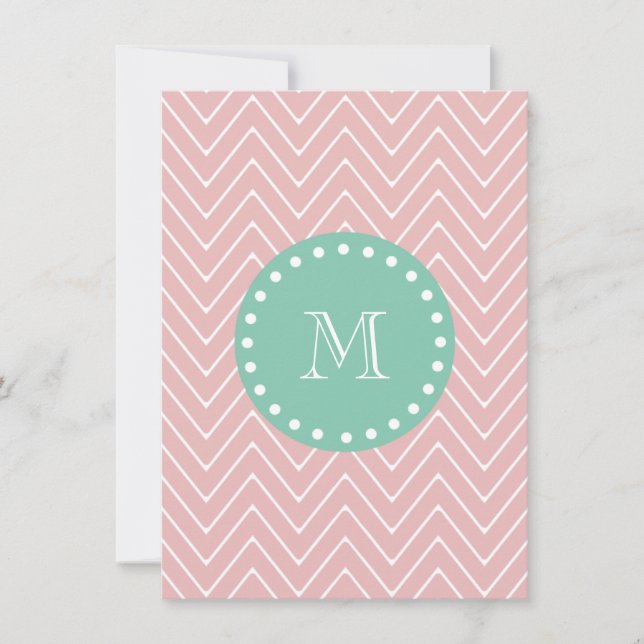 Roze Chevron Pattern | Munt Green Monogram (Voorkant)