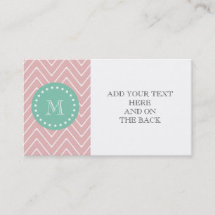 Roze Chevron Pattern Munt Green Monogram Visitekaartje
