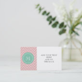 Roze Chevron Pattern | Munt Green Monogram Visitekaartje (Staand voorkant)
