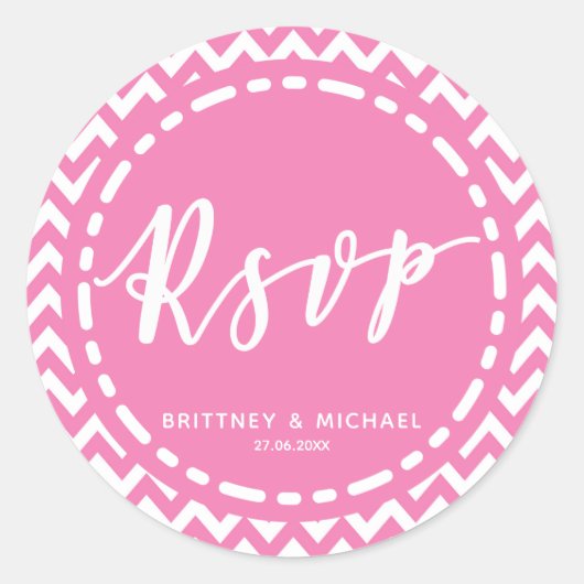 Roze Chevron Pattern - RSVP Ronde Sticker (Voorkant)
