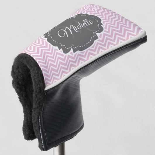 Roze Chevron Persoonlijk Golf Head Hoesje Golfheadcover (3/4 voorkant)