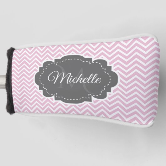 Roze Chevron Persoonlijk Golf Head Hoesje Golfheadcover (Voorkant)