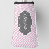 Roze Chevron Persoonlijk Golf Head Hoesje Golfheadcover (Draai 90)