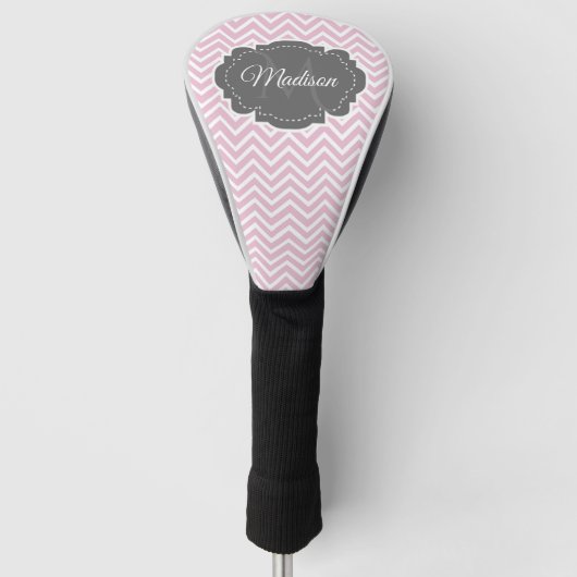 Roze Chevron Persoonlijk Golf Head Hoesje Golfheadcover (Voorkant)
