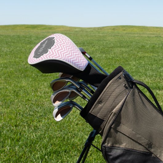 Roze Chevron Persoonlijk Golf Head Hoesje Golfheadcover (Insitu)