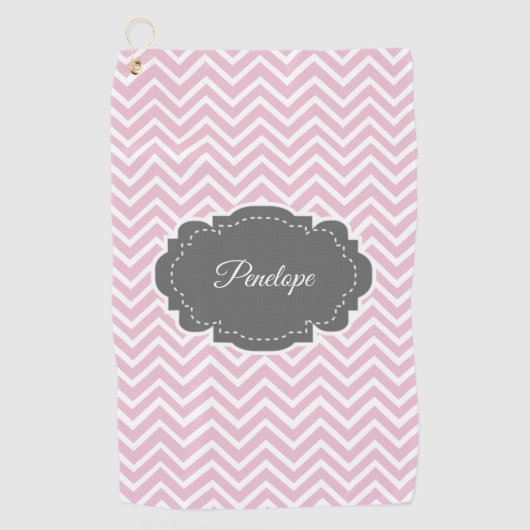 Roze Chevron Persoonlijk Golfhanddoek (Voorkant)