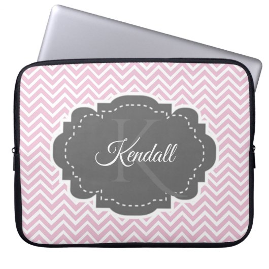 Roze Chevron persoonlijke laptophoes Laptop Sleeve (Voorkant)