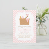 Roze Chevron Picknick Verjaardagsfeest Uitnodiging (Staand voorkant)