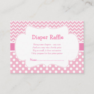 Roze Chevron & Polka Dot Luier Raffle Informatiekaartje