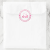 Roze Chevron & Polkas Dot Baby shower Ronde Sticker (Tas)