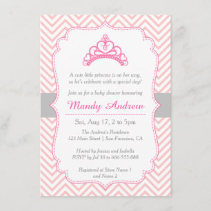 Roze Chevron, Princess Crown, Girl Baby shower Kaart