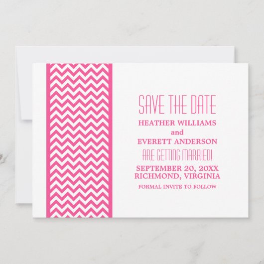 Roze Chevron Rand Save the Date Uitnodiging (Voorkant)