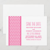 Roze Chevron Rand Save the Date Uitnodiging (Voorkant / Achterkant)