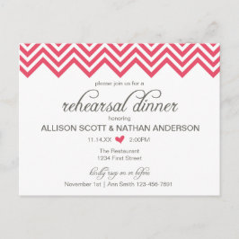 Roze Chevron Rehearsal Dinner Invite Briefkaart