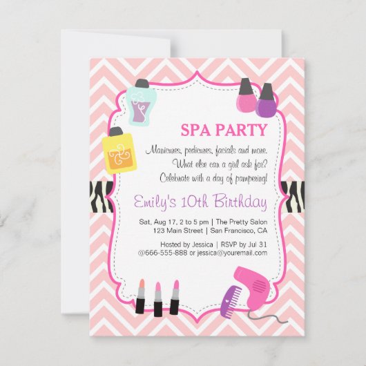 Roze Chevron, Spa Birthday Party Invitation Kaart (Voorkant)
