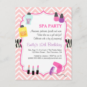 Roze Chevron, Spa Birthday Party Invitation Kaart