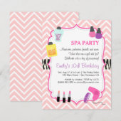 Roze Chevron, Spa verjaardagsfeest uitnodiging (Voorkant / Achterkant)