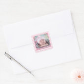 Roze Chevron Sticker met je Baby Foto (Envelop)