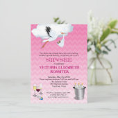 Roze Chevron Stork Baby Sip en See Party Kaart (Staand voorkant)