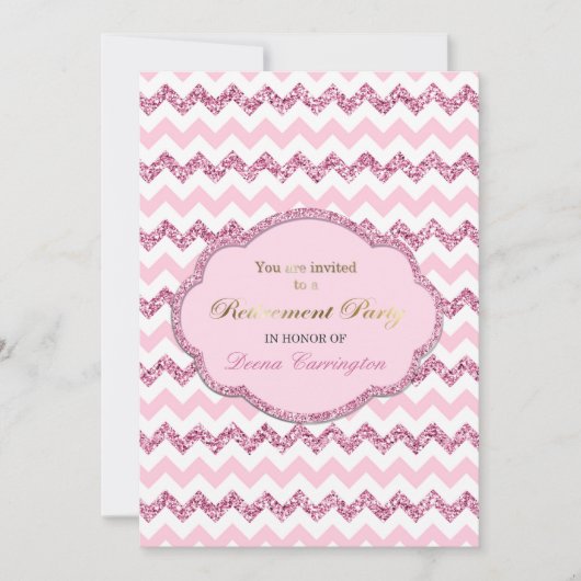 Roze Chevron Stripe Uitnodigingen voor het Pensioe (Voorkant)