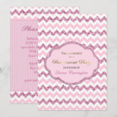 Roze Chevron Stripe Uitnodigingen voor het Pensioe (Voorkant / Achterkant)