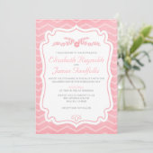 Roze Chevron Stripes Wedding Invitations Kaart (Staand voorkant)