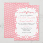 Roze Chevron Stripes Wedding Invitations Kaart (Voorkant / Achterkant)