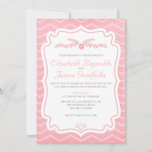 Roze Chevron Stripes Wedding Invitations Kaart
