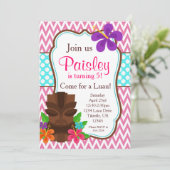 Roze Chevron, Tiki Man Luau Birthday Party Kaart (Staand voorkant)