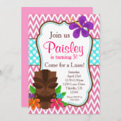 Roze Chevron, Tiki Man Luau Birthday Party Kaart (Voorkant / Achterkant)