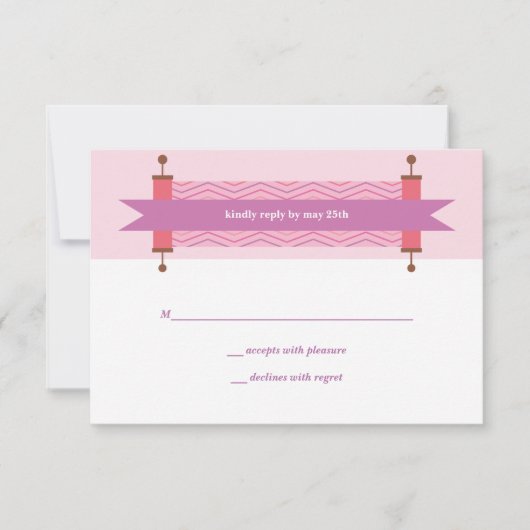 Roze Chevron Torah Bat Mitzvah RSVP Kaart (Voorkant)