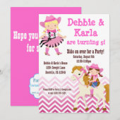 Roze Chevron Twin Cowgirl: uitnodiging van de Birt (Voorkant / Achterkant)