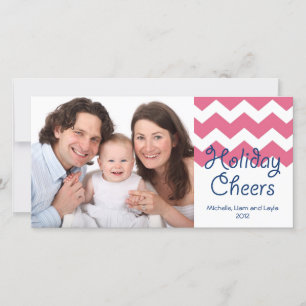 Roze chevron vakantie wensen Kerst familie foto Feestdagenkaart