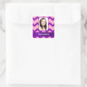 Roze chevron vierkante sticker (Tas)