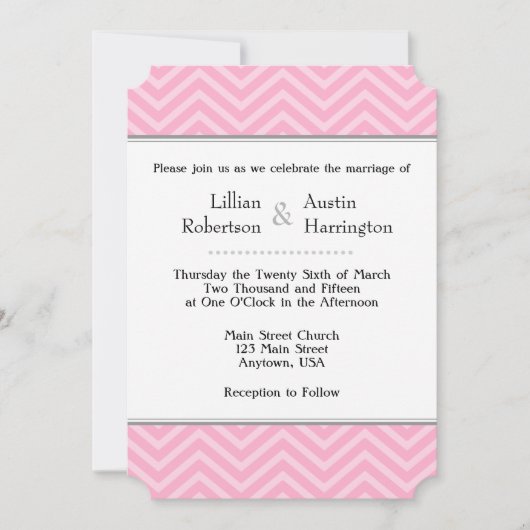 Roze Chevron Wedding Invitations Kaart (Voorkant)