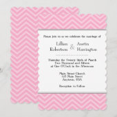 Roze Chevron Wedding Invitations Kaart (Voorkant / Achterkant)