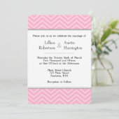 Roze Chevron Wedding Invitations Kaart (Staand voorkant)