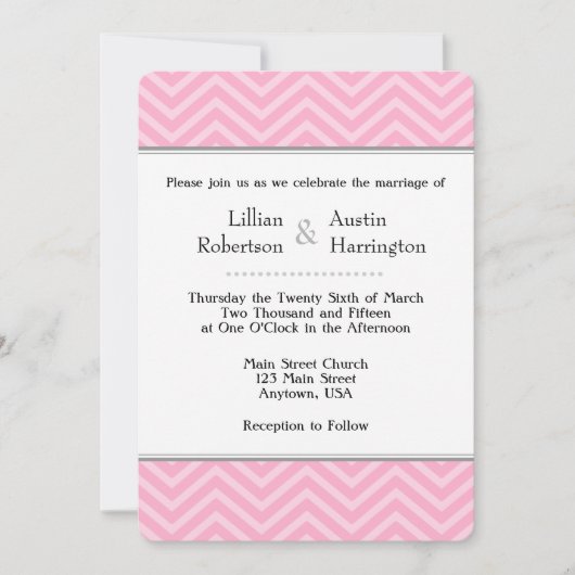 Roze Chevron Wedding Invitations Kaart (Voorkant)