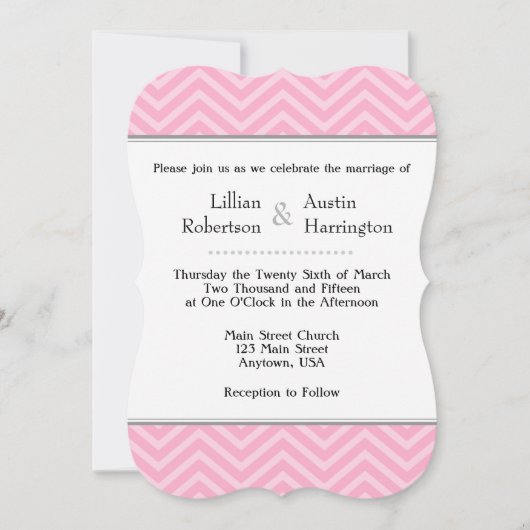 Roze Chevron Wedding Invitations Kaart (Voorkant)