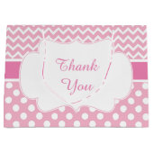 Roze Chevron & Witte Polka Dots Baby shower Party Groot Cadeauzakje (Voorkant)