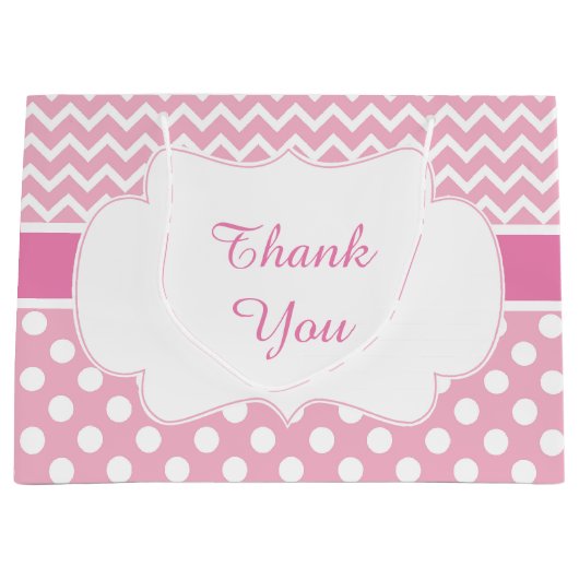 Roze Chevron & Witte Polka Dots Baby shower Party Groot Cadeauzakje (Voorkant)