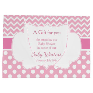 Roze Chevron & Witte Polka Dots Baby shower Party Groot Cadeauzakje