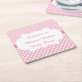 Roze Chevron & Witte Polka Dots Baby shower Party Kartonnen Onderzetters (Schuin)